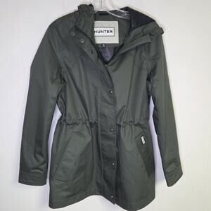 Hunter Women’s Rain Jacket Olive Hooded Full Zip And Snap Size Medium